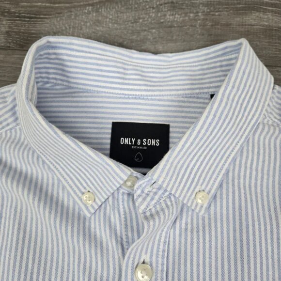Only & Sons Men's Light Blue & White Striped Button Down Shirt Size XL - Picture 5 of 16